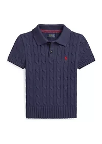 Boys 2-7 Cable-Knit Cotton Polo-Collar Sweater