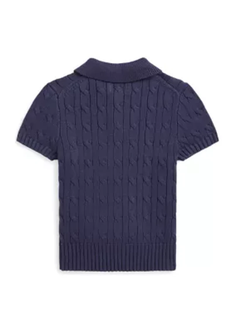 Boys 2-7 Cable-Knit Cotton Polo-Collar Sweater