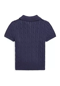 Boys 2-7 Cable-Knit Cotton Polo-Collar Sweater