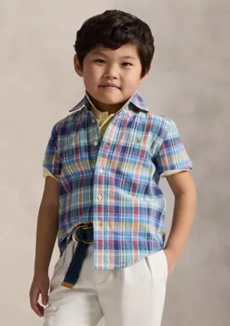 Boys - Plaid Cotton Oxford Short Sleeve Shirt