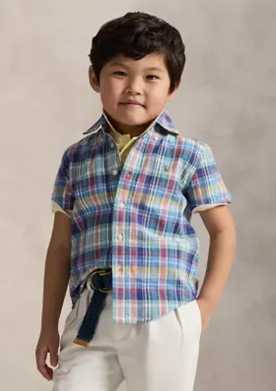 Boys 2-7 Plaid Cotton Oxford Short Sleeve Shirt