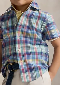 Boys - Plaid Cotton Oxford Short Sleeve Shirt
