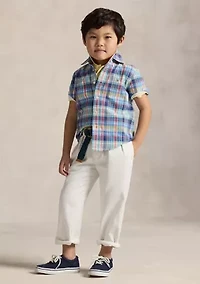 Boys - Plaid Cotton Oxford Short Sleeve Shirt