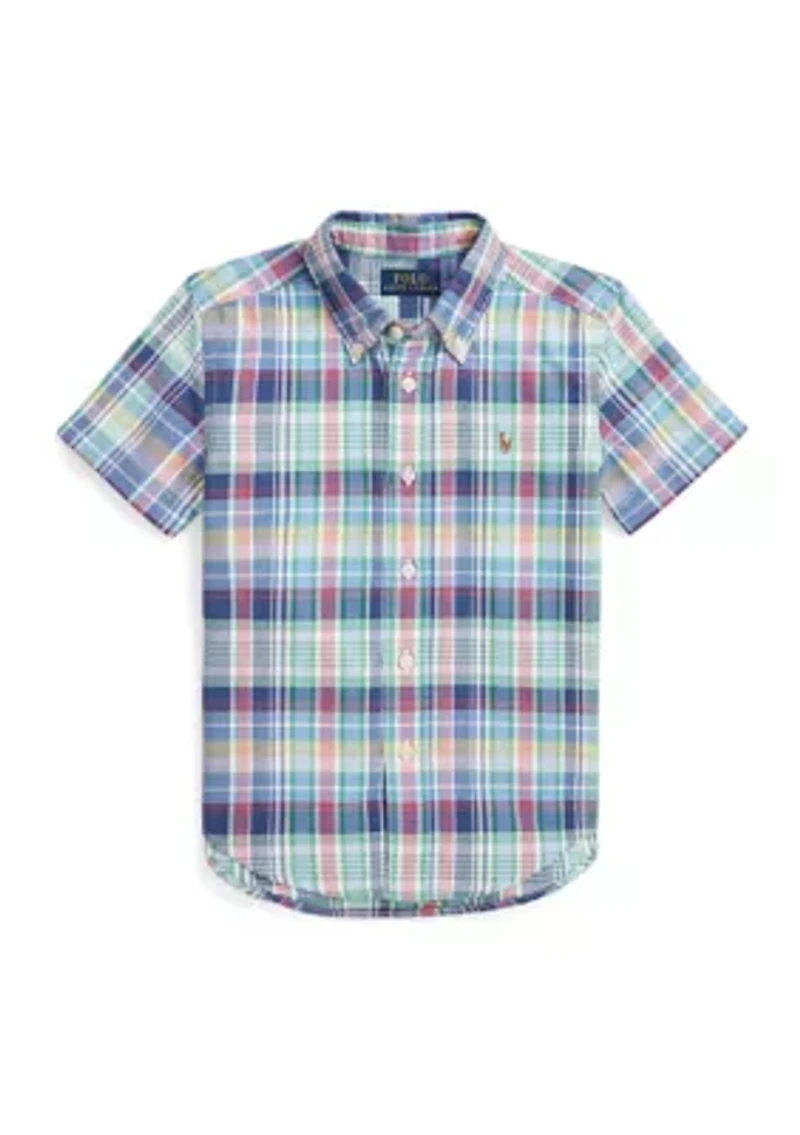 Boys - Plaid Cotton Oxford Short Sleeve Shirt