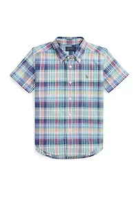 Boys - Plaid Cotton Oxford Short Sleeve Shirt