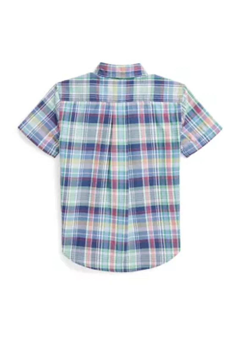 Boys - Plaid Cotton Oxford Short Sleeve Shirt