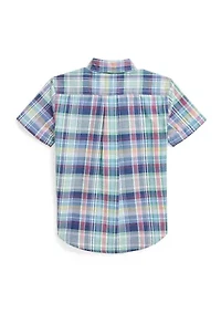 Boys - Plaid Cotton Oxford Short Sleeve Shirt