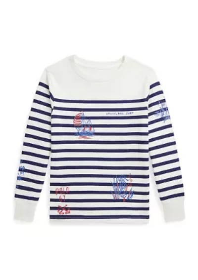 Boys 2-7 Striped Cotton Graphic Long-Sleeve T-Shirt