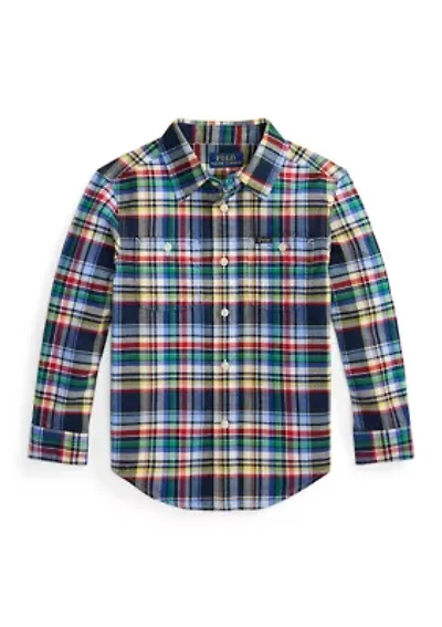 Boys 2-7 Plaid Brushed Cotton Oxford Work shirt