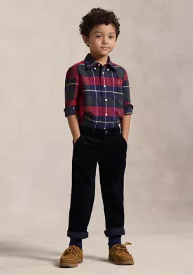 Boys 4-7 Plaid Cotton Oxford Shirt