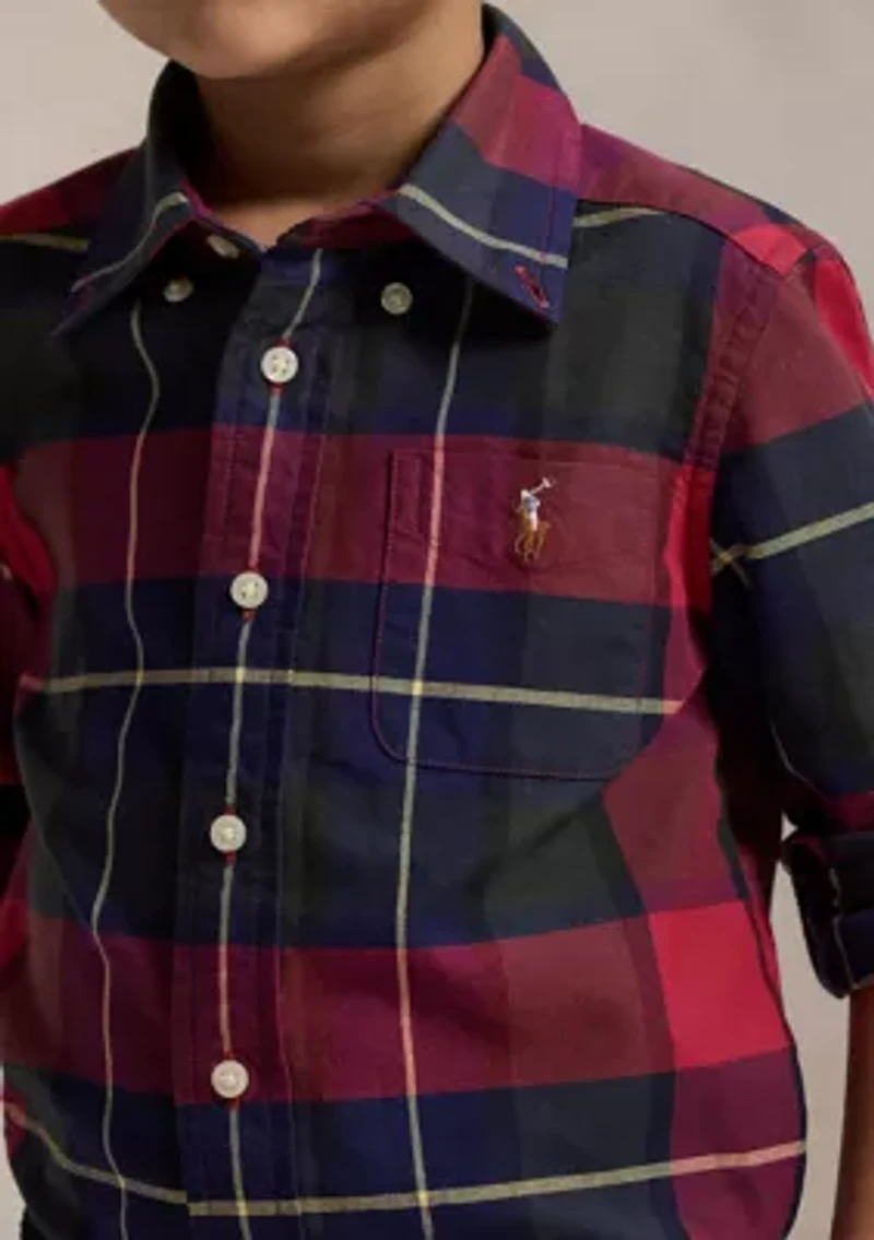 Boys 4-7 Plaid Cotton Oxford Shirt