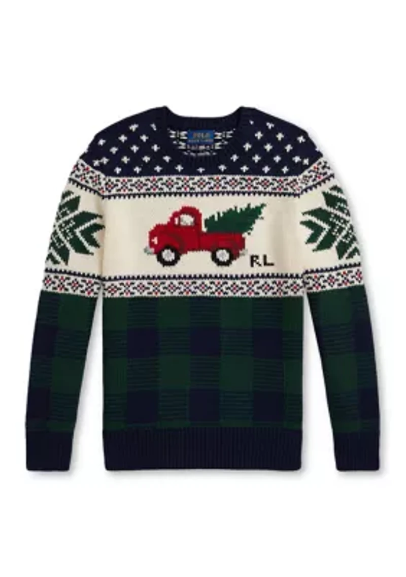 Boys 2-7 Truck-Intarsia Cotton Sweater