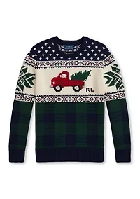 Boys 2-7 Truck-Intarsia Cotton Sweater