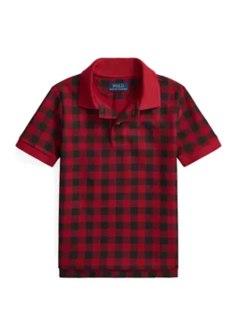 Boys - Buffalo Check Cotton Mesh Polo Shirt