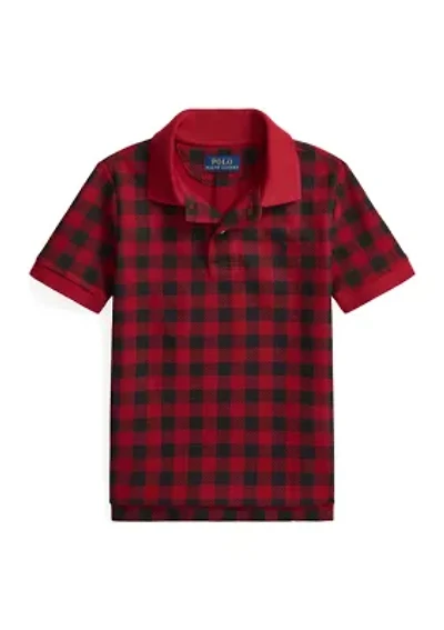 Boys - Buffalo Check Cotton Mesh Polo Shirt