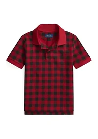 Boys - Buffalo Check Cotton Mesh Polo Shirt