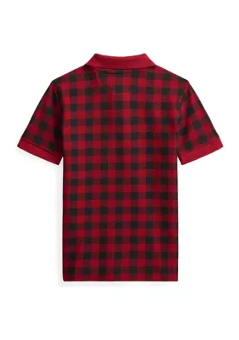 Boys - Buffalo Check Cotton Mesh Polo Shirt