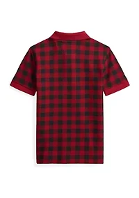 Boys - Buffalo Check Cotton Mesh Polo Shirt