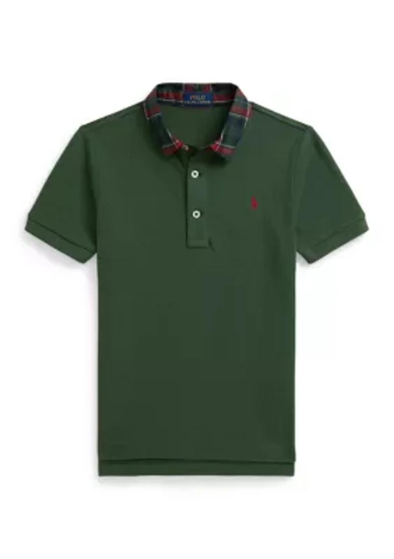 Boys 2-7 Plaid-Collar Mesh Polo Shirt