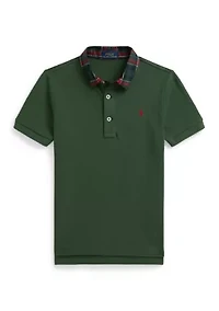 Boys 2-7 Plaid-Collar Mesh Polo Shirt