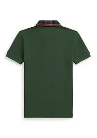 Boys 2-7 Plaid-Collar Mesh Polo Shirt