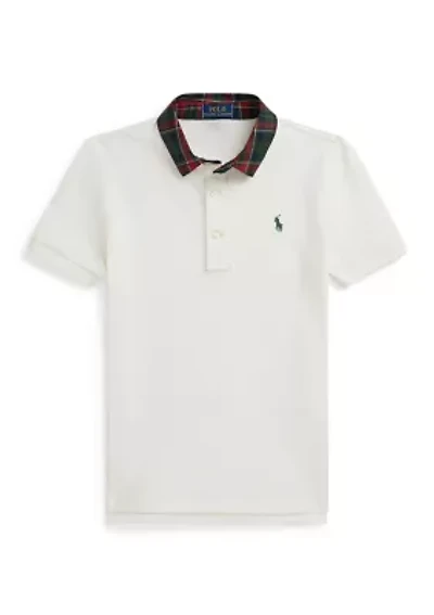 Boys 2-7 Plaid-Collar Cotton Mesh Polo Shirt