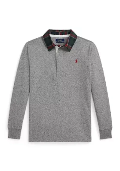 Boys - Plaid-Collar Cotton Jersey Rugby Shirt