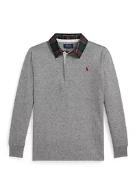 Boys 2-7 Plaid-Collar Cotton Jersey Rugby Shirt