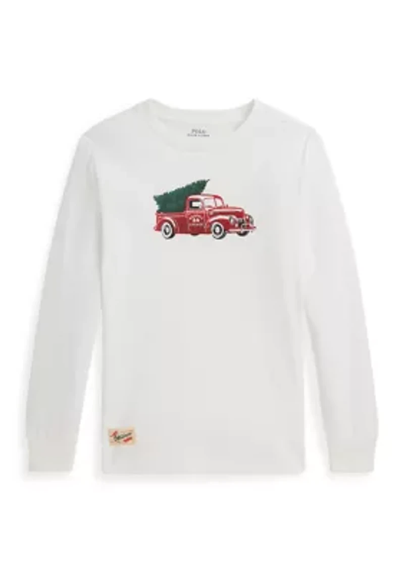 Boys - Truck-Print Cotton Long-Sleeve Tee