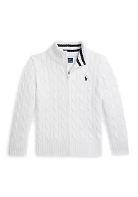 Boys 2-7 Cable-Knit Cotton Full-Zip Sweater