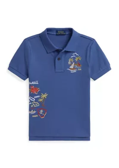 Boys - Embroidered Cotton Mesh Polo Shirt