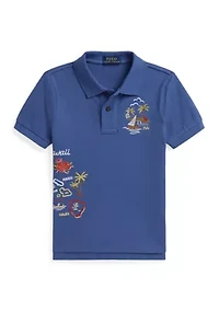 Boys - Embroidered Cotton Mesh Polo Shirt