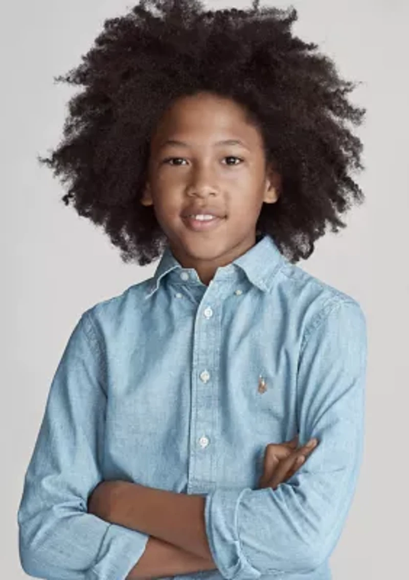 Boys 8-20 Indigo Cotton Chambray Shirt