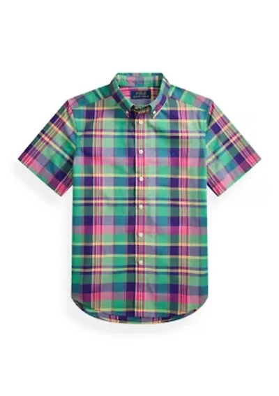 Boys 8-20 Gingham Cotton Poplin Short-Sleeve Shirt