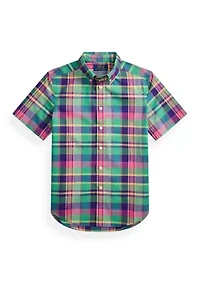 Boys 8-20 Gingham Cotton Poplin Short-Sleeve Shirt