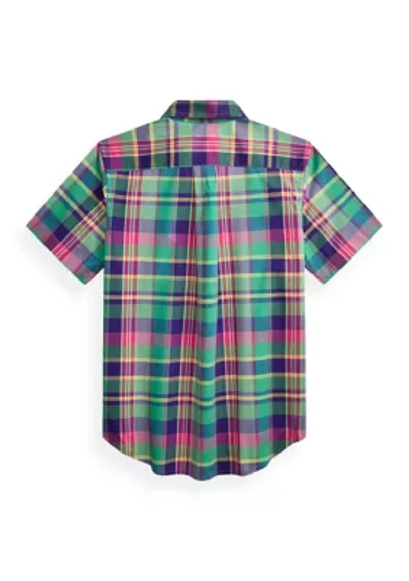 Boys 8-20 Gingham Cotton Poplin Short-Sleeve Shirt