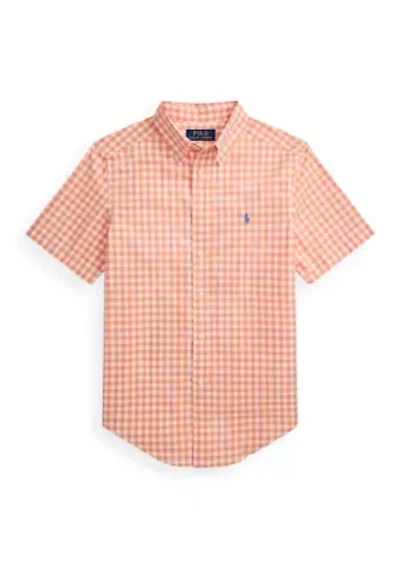 Boys 8-20 Gingham Cotton Poplin Short-Sleeve Shirt
