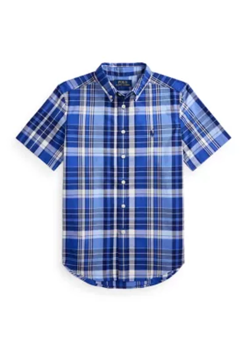Boys 8-20 Gingham Cotton Poplin Short-Sleeve Shirt