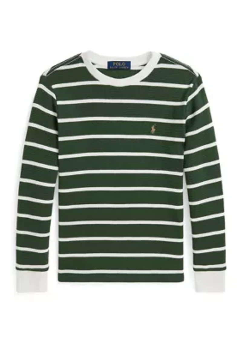 Boys 8-20 Striped Waffle Cotton Long-Sleeve T-shirt