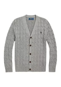 Boys 8-20 Cable-Knit Cotton V-Neck Cardigan