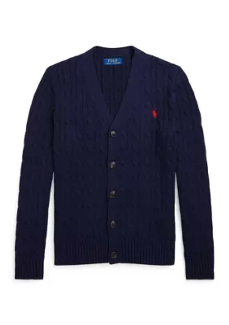 Boys 8-20 Cable-Knit Cotton V-Neck Cardigan