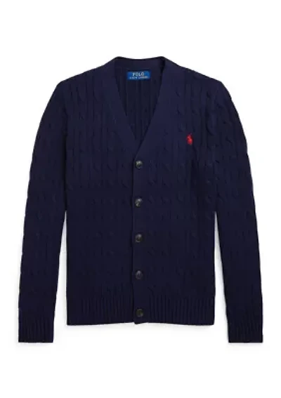 Boys 8-20 Cable-Knit Cotton V-Neck Cardigan