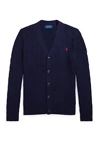 Boys 8-20 Cable-Knit Cotton V-Neck Cardigan