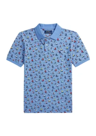 Boys 8-20 Sailboat Print Cotton Mesh Polo Shirt