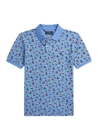 Boys 8-20 Sailboat Print Cotton Mesh Polo Shirt