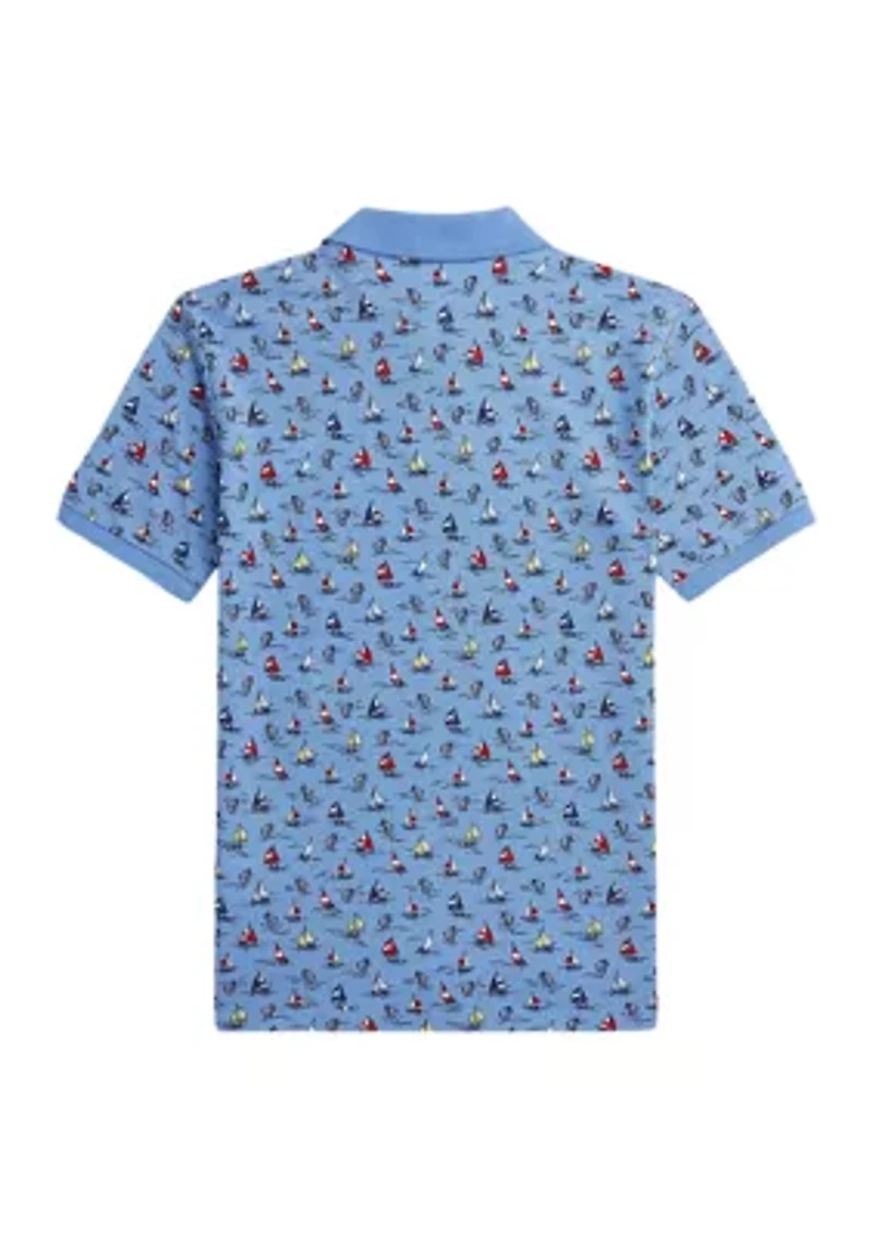 Boys 8-20 Sailboat Print Cotton Mesh Polo Shirt