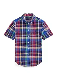 Boys 8-20 Plaid Linen Short-Sleeve Shirt