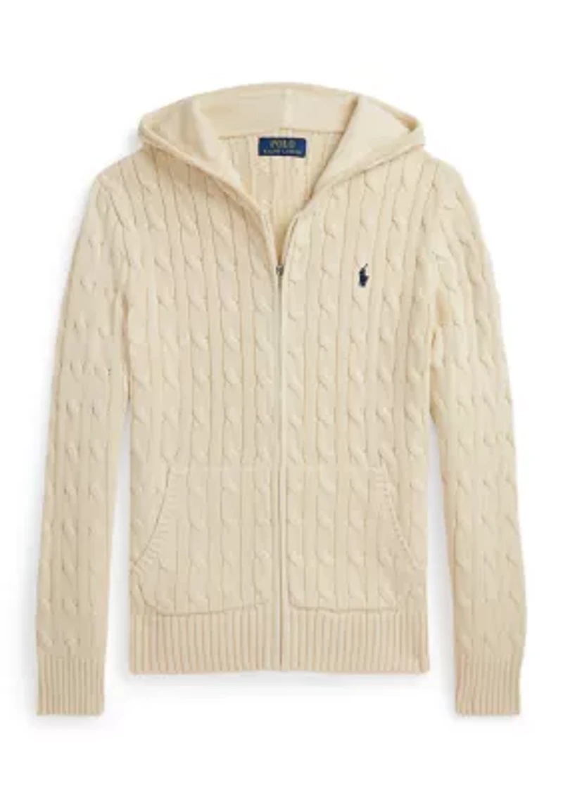 Boys 8-20 Cable Cotton Hooded Full Zip Sweater