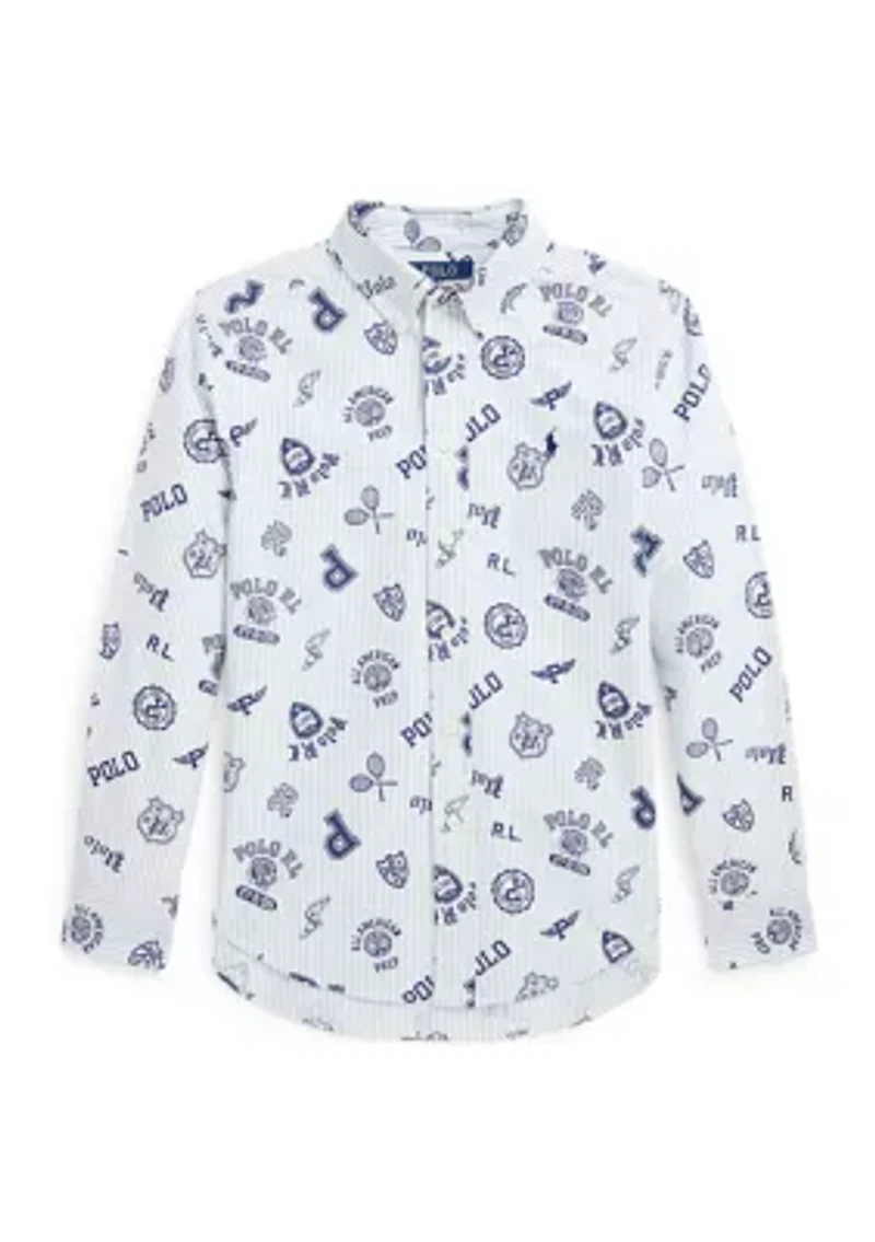 Boys 8-20 Striped Cotton Oxford Graphic Shirt