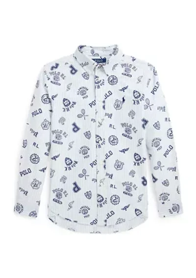 Boys 8-20 Striped Cotton Oxford Graphic Shirt